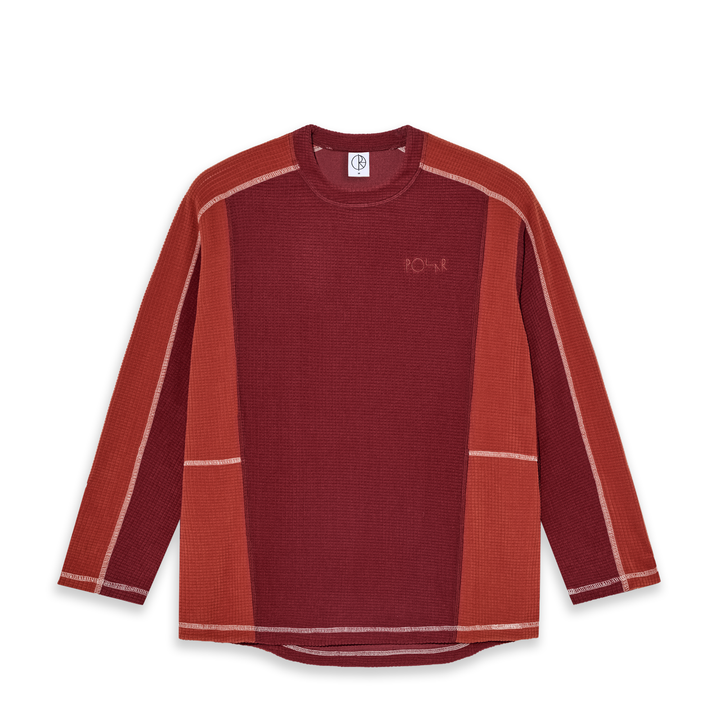 Grid Fleece Sweater - Red/Orange