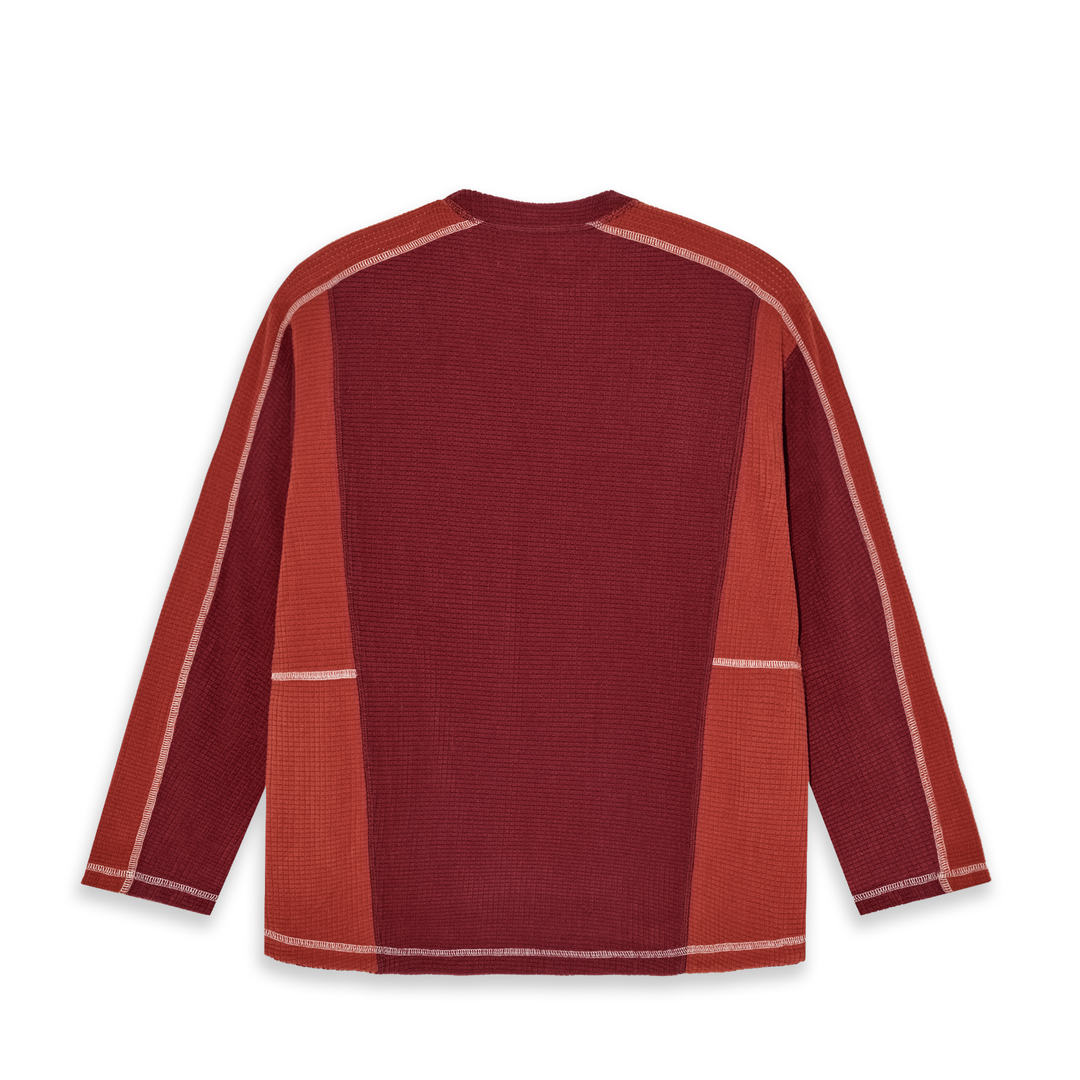 Grid Fleece Sweater - Red/Orange