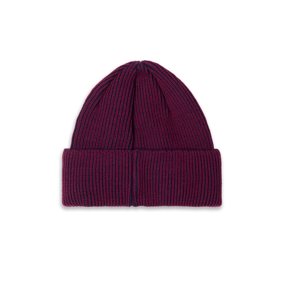 Lines Merino Beanie - Wine/Navy