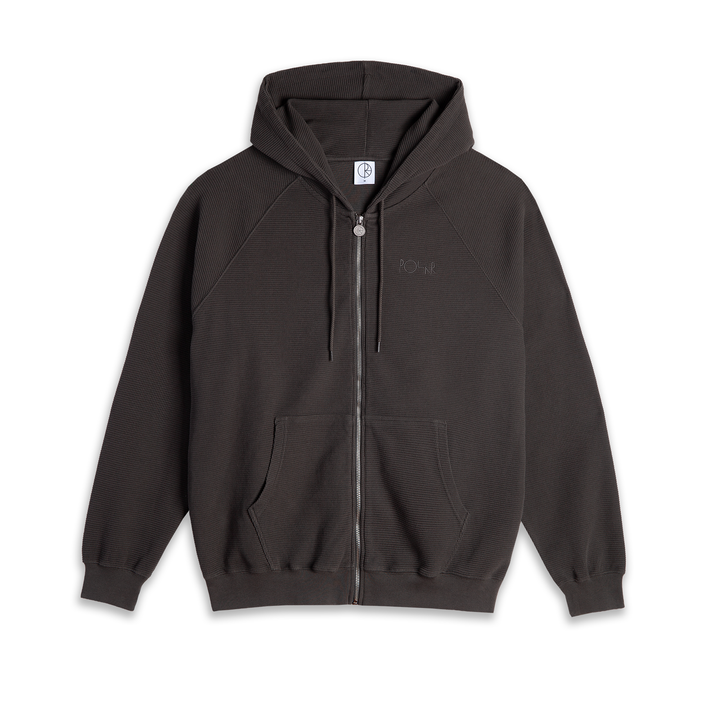 Waffle Zip Hoodie - Dirty Black