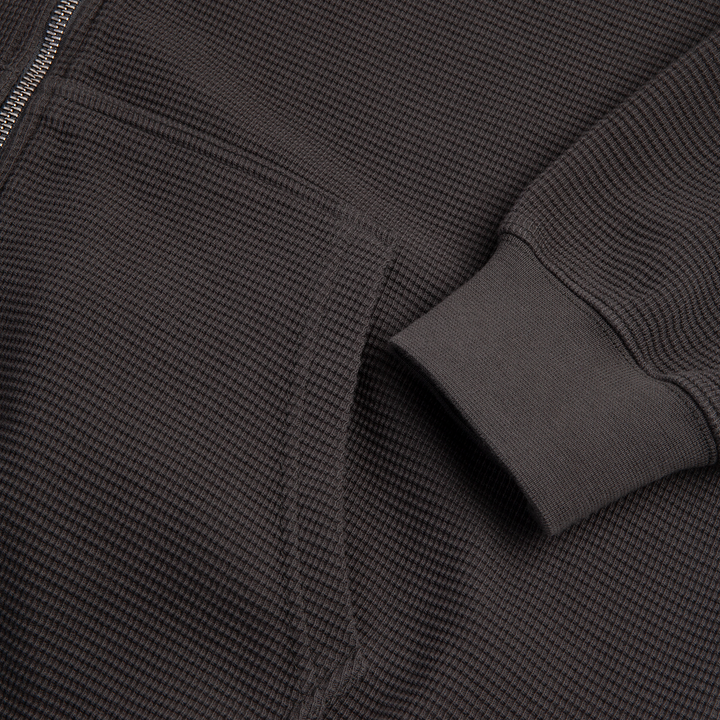 Waffle Zip Hoodie - Dirty Black
