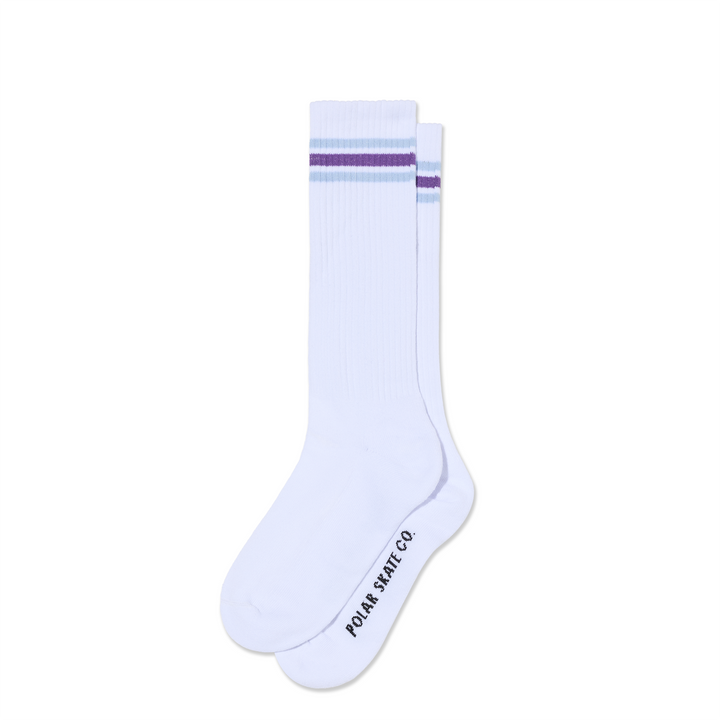 Long Rib Socks | Stripes - White/Blue/Purple