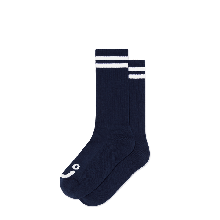 Rib Socks | Long | Happy Sad - White/Navy