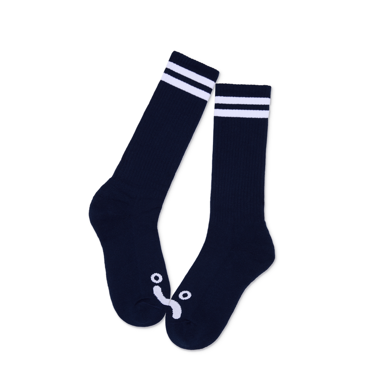 Rib Socks | Long | Happy Sad - White/Navy