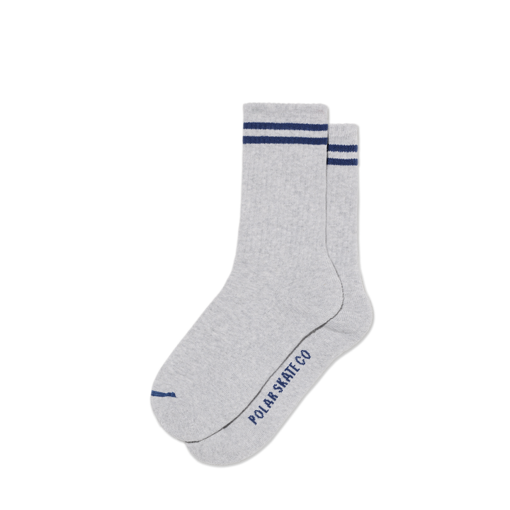 Rib Socks | 2 Stripes - Heather Grey/Blue