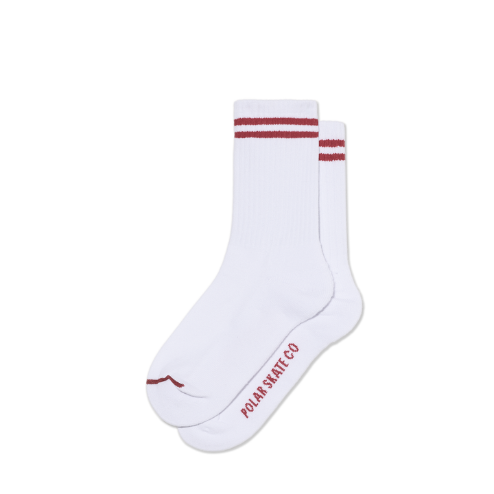 Rib Socks | 2 Stripes - White/Cherry