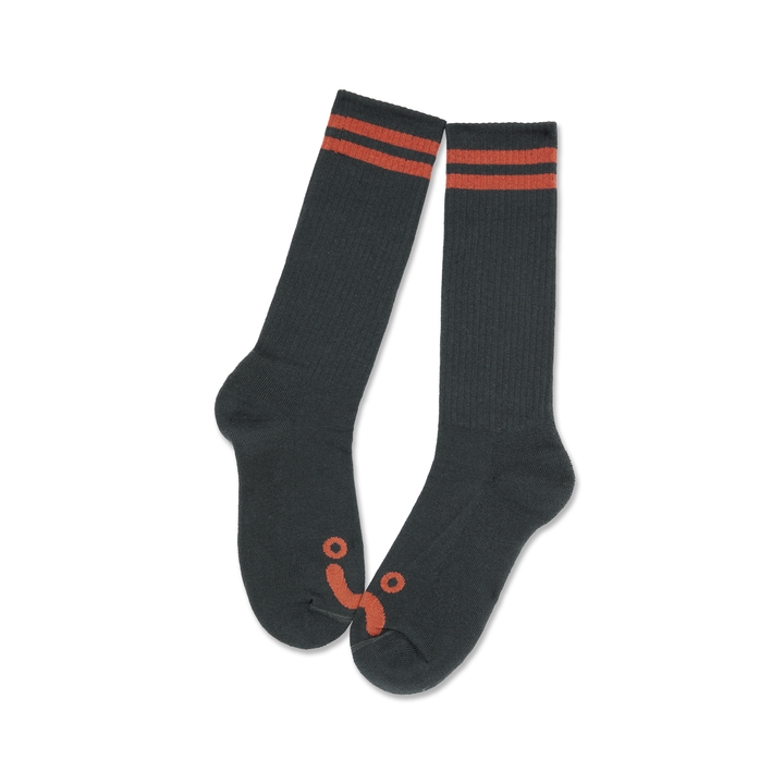 Long Rib Socks | Happy Sad - Graphite / Orange