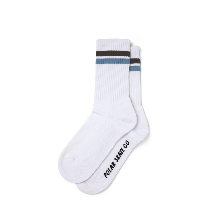 Rib Socks | Stripe - White / Brown / Blue