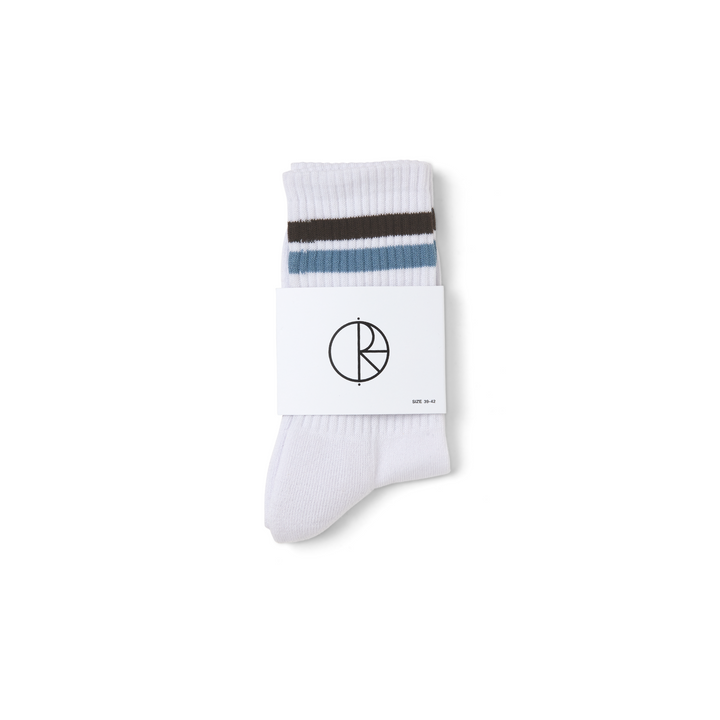 Rib Socks | Stripe - White / Brown / Blue