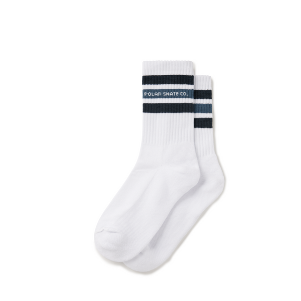 Rib Socks | Fat Stripe - White / Blue