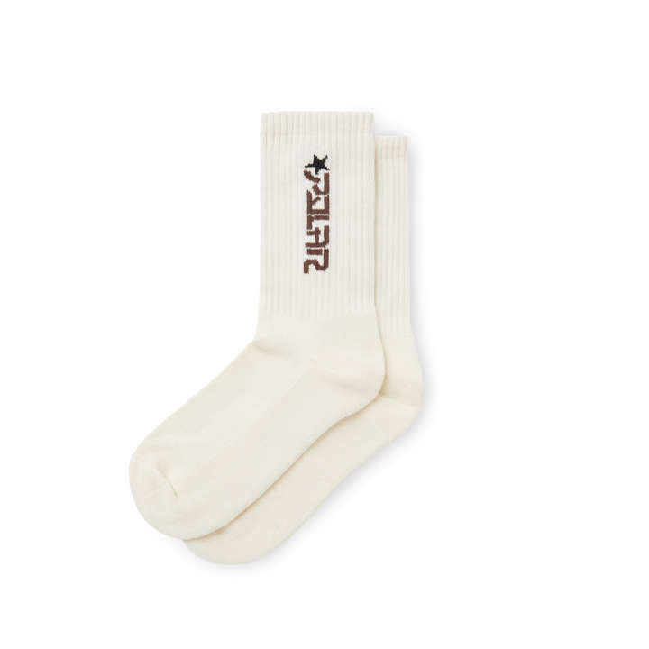 Rib Socks | Star - Cloud White / Brown