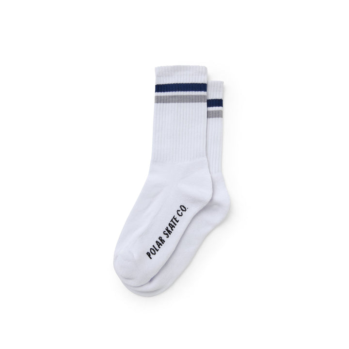 Rib Socks | Stripe - White / Navy / Grey