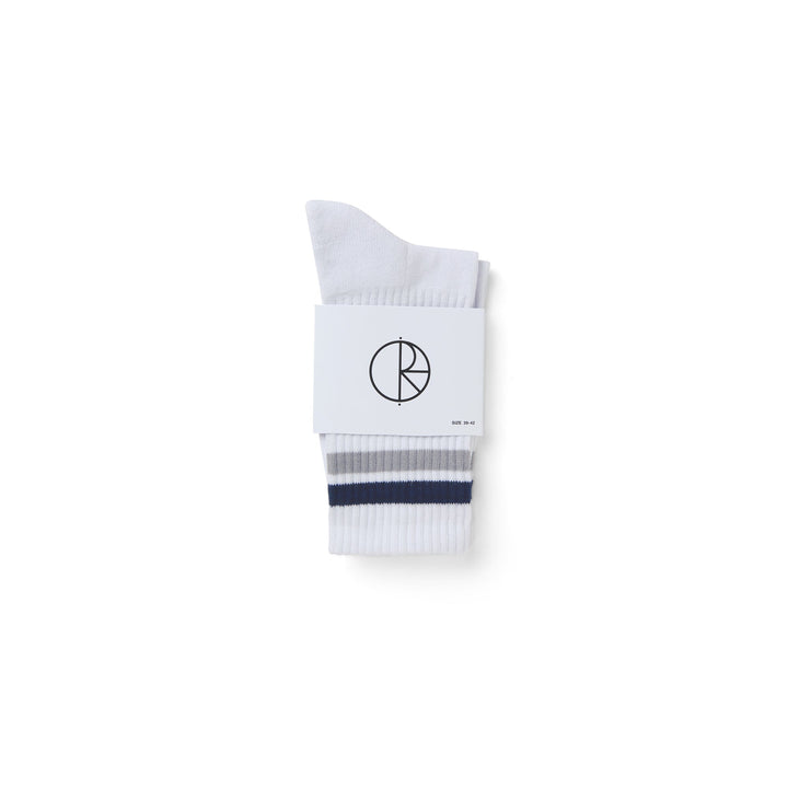 Rib Socks | Stripe - White / Navy / Grey